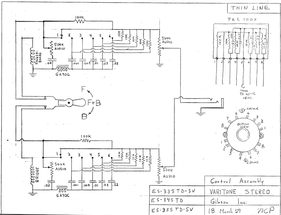 gibson thinline guitar schematic ES335TDSV ES345TD ES355TDSV 1959 drawing varitone stereo
