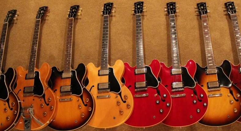 Gibson thinline guitar electronics schematic collection showing vintage Gibson guitar circuits.